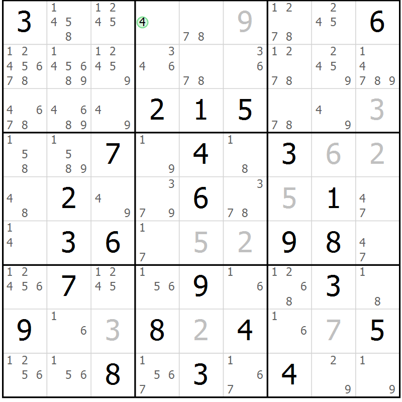 Position des candidats pour la solution de la Gr 43 page 46 du magazine de sudoku Virtuose n° 118