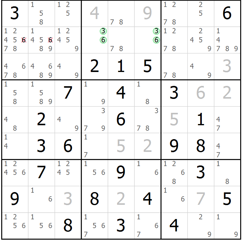 Position des candidats pour la solution de la Gr 43 page 46 du magazine de sudoku Virtuose n° 118