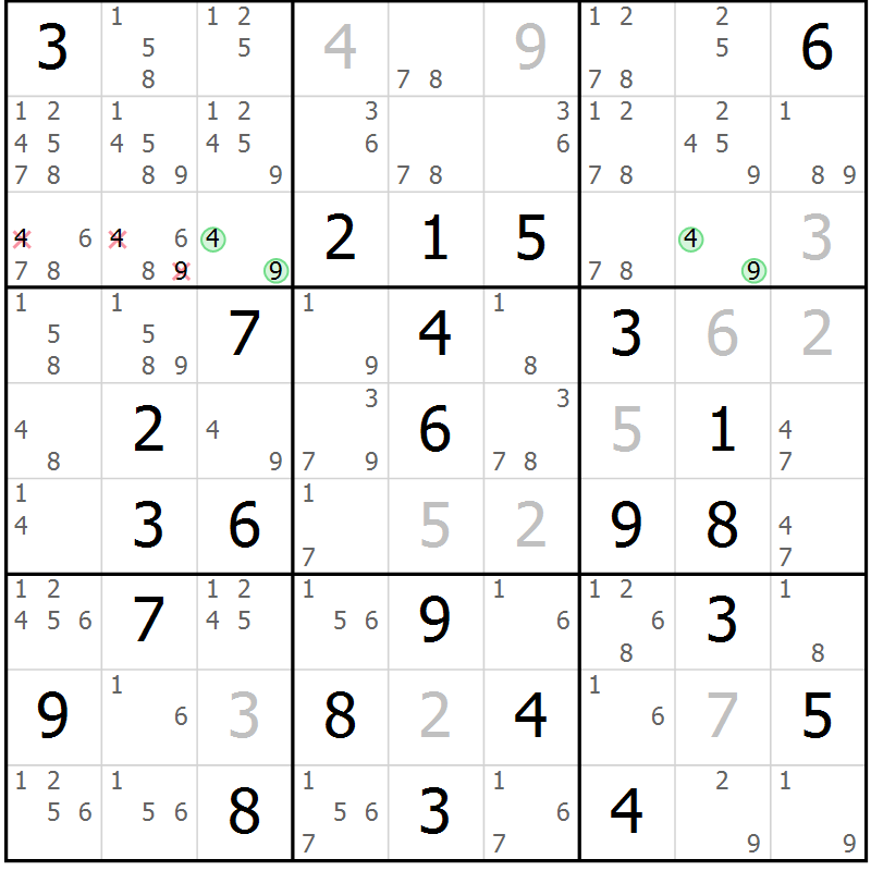 Position des candidats pour la solution de la Gr 43 page 46 du magazine de sudoku Virtuose n° 118