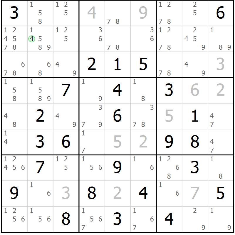 Position des candidats pour la solution de la Gr 43 page 46 du magazine de sudoku Virtuose n° 118