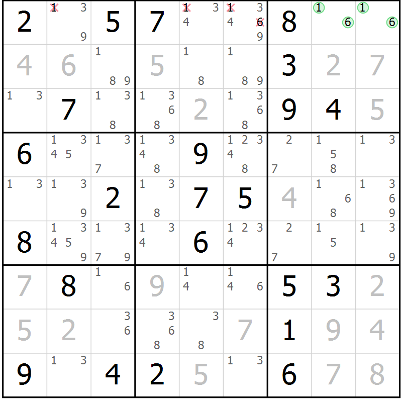 Position des candidats pour la solution de la Gr 44 page 47 du magazine de sudoku Virtuose n° 118