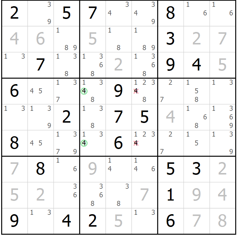 Position des candidats pour la solution de la Gr 44 page 47 du magazine de sudoku Virtuose n° 118