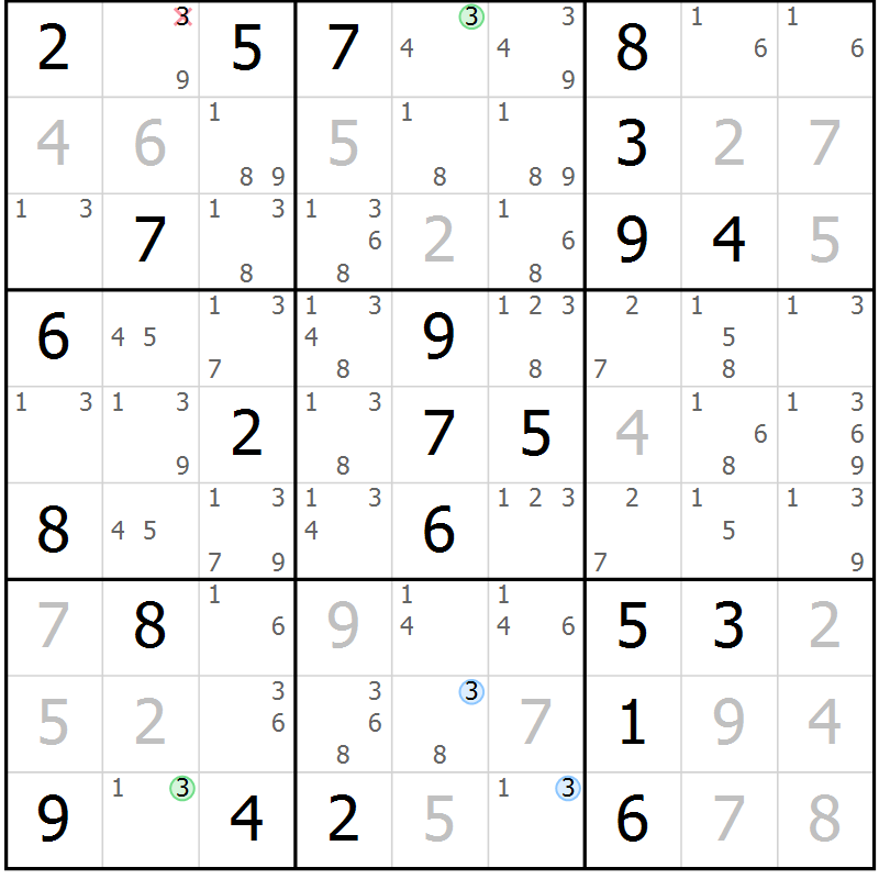 Position des candidats pour la solution de la Gr 44 page 47 du magazine de sudoku Virtuose n° 118