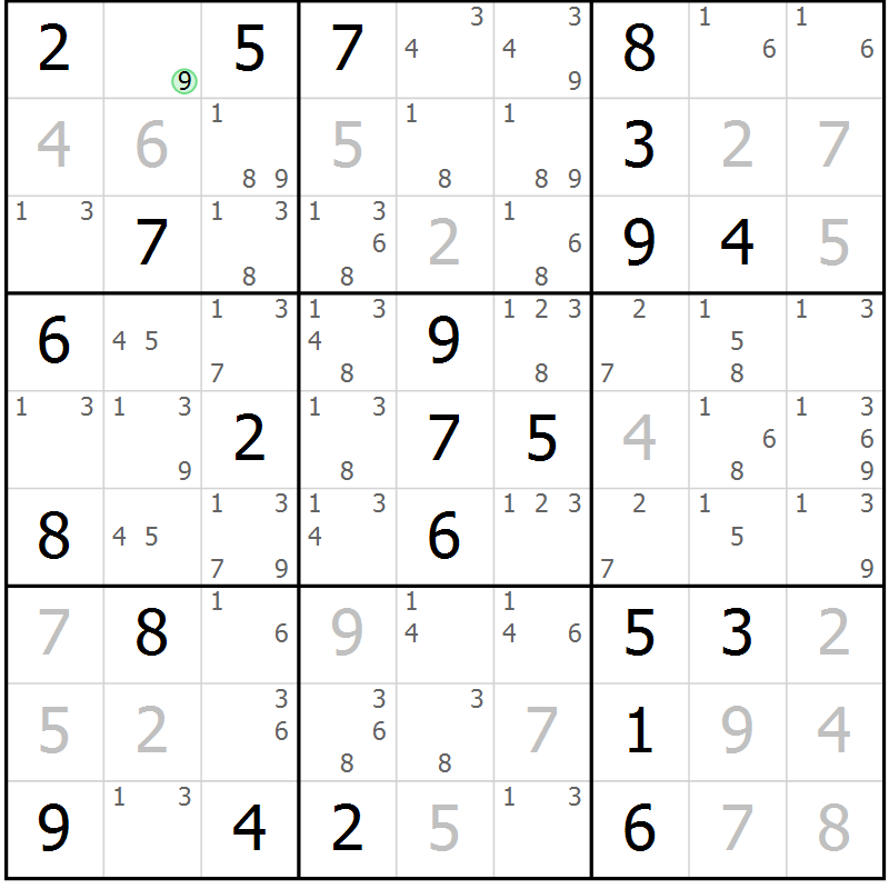 Position des candidats pour la solution de la Gr 44 page 47 du magazine de sudoku Virtuose n° 118