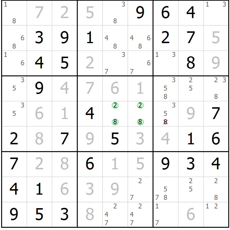 Position des candidats pour la solution de la Gr 45 page 48 du magazine de sudoku Virtuose n° 118