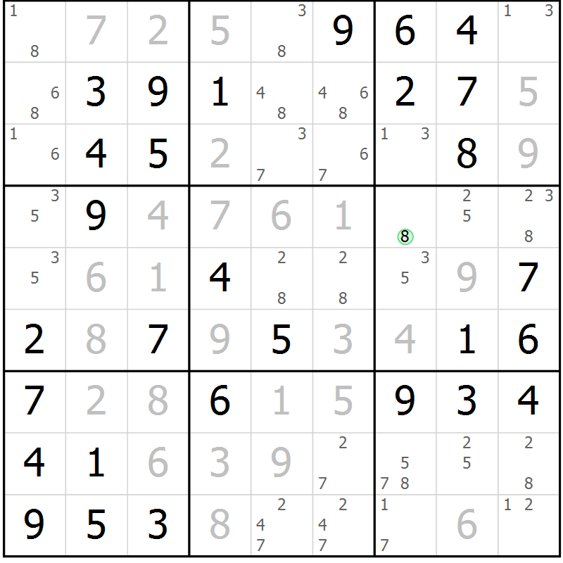 Position des candidats pour la solution de la Gr 45 page 48 du magazine de sudoku Virtuose n° 118