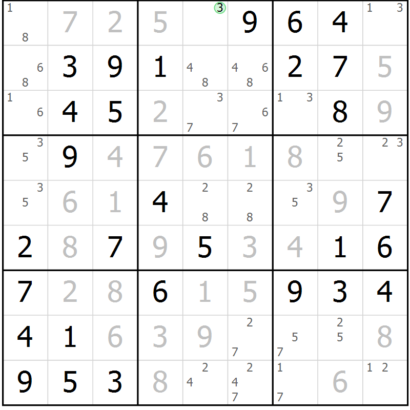 Position des candidats pour la solution de la Gr 45 page 48 du magazine de sudoku Virtuose n° 118