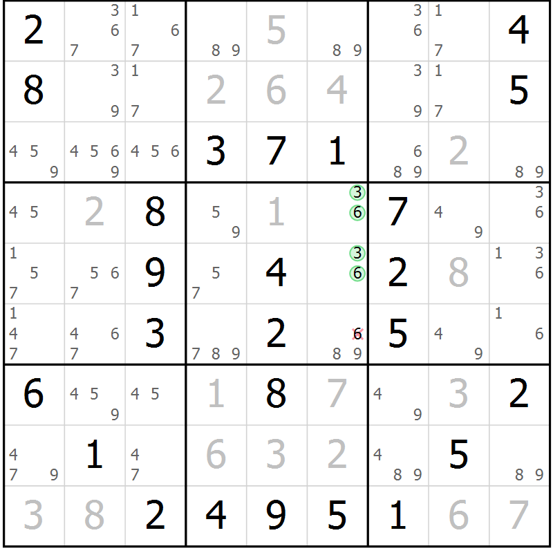 Position des candidats pour la solution de la Gr 46 page 49 du magazine de sudoku Virtuose n° 118