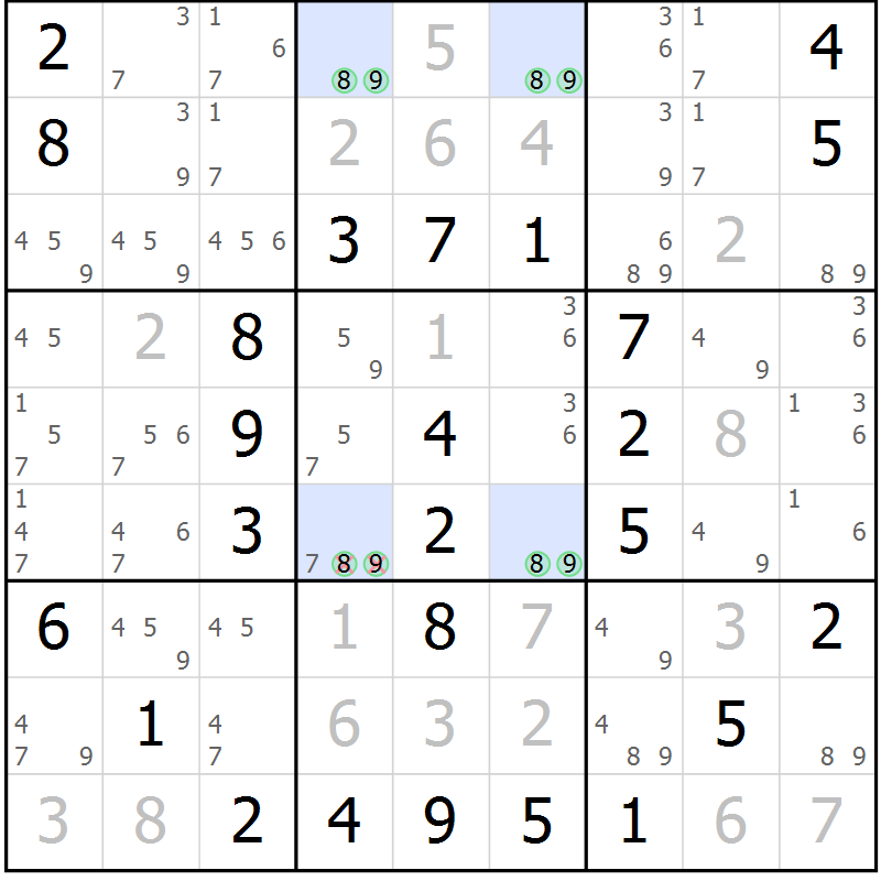 Position des candidats pour la solution de la Gr 46 page 49 du magazine de sudoku Virtuose n° 118