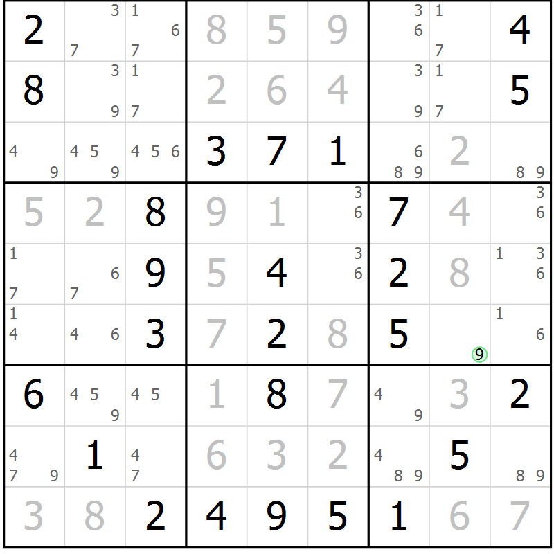 Position des candidats pour la solution de la Gr 46 page 49 du magazine de sudoku Virtuose n° 118