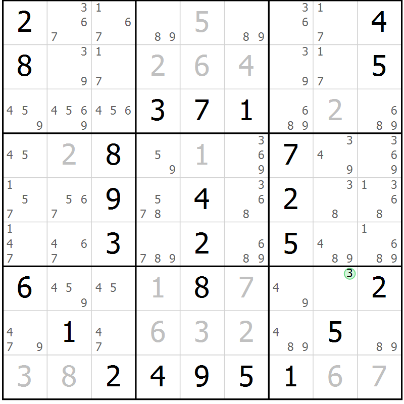 Position des candidats pour la solution de la Gr 46 page 49 du magazine de sudoku Virtuose n° 118