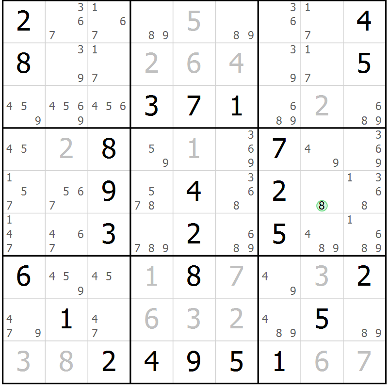 Position des candidats pour la solution de la Gr 46 page 49 du magazine de sudoku Virtuose n° 118