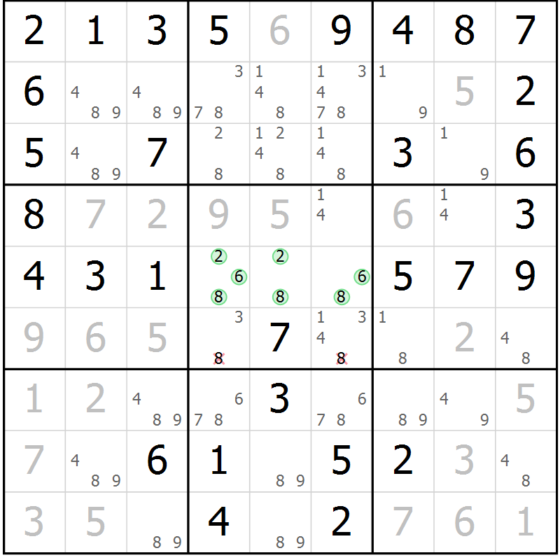 Position des candidats pour la solution de la Gr 47 page 50 du magazine de sudoku Virtuose n° 118