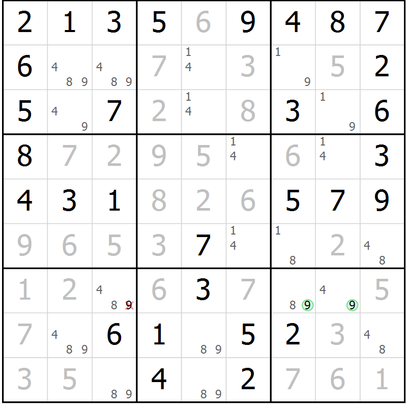 Position des candidats pour la solution de la Gr 47 page 50 du magazine de sudoku Virtuose n° 118