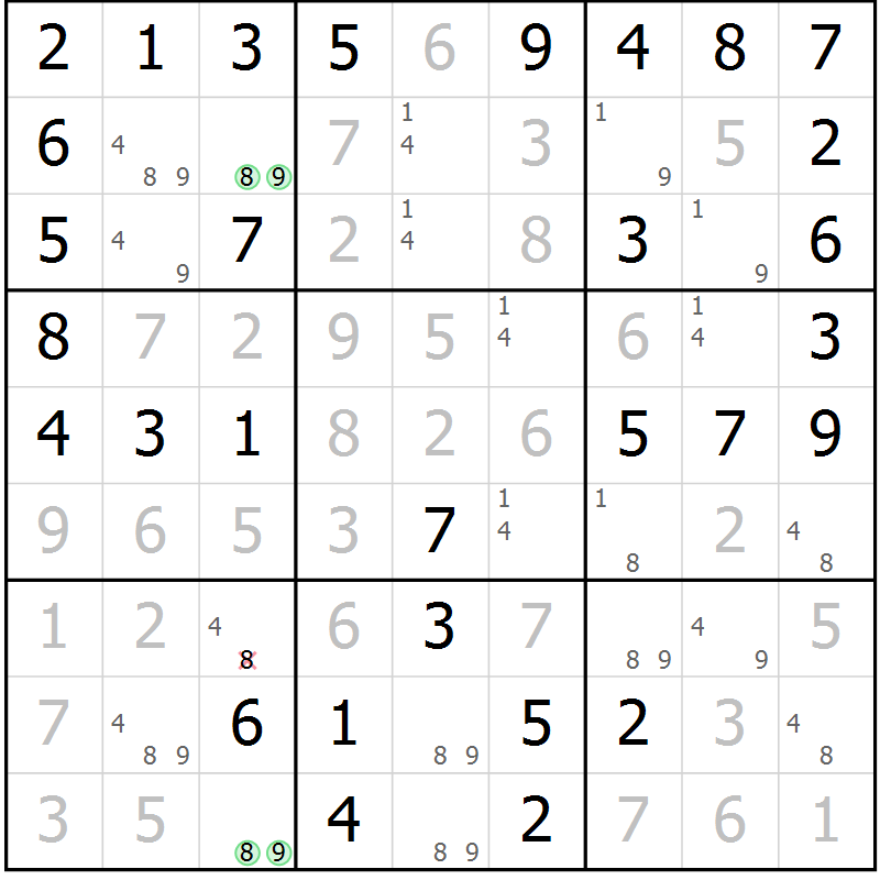 Position des candidats pour la solution de la Gr 47 page 50 du magazine de sudoku Virtuose n° 118