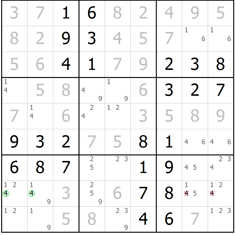 Position des candidats pour la solution de la Gr 48 page 51 du magazine de sudoku Virtuose n° 118