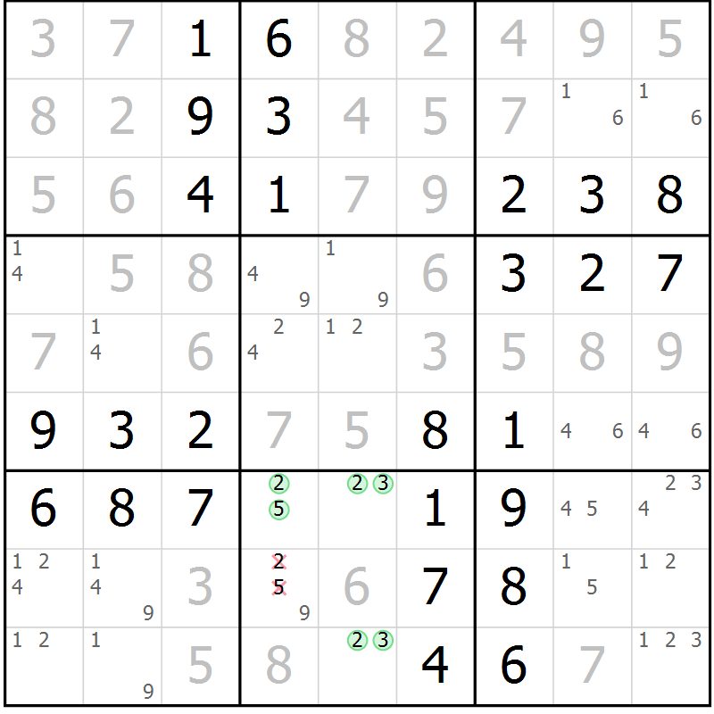 Position des candidats pour la solution de la Gr 48 page 51 du magazine de sudoku Virtuose n° 118