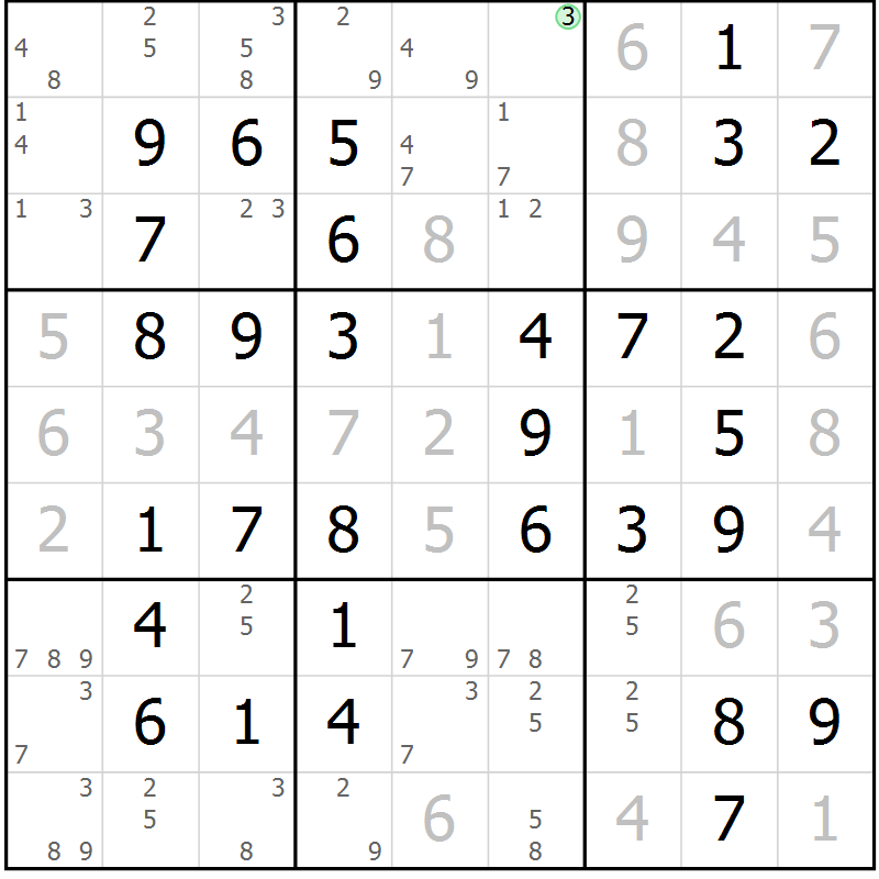 Position des candidats pour la solution de la Gr 49 page 52 du magazine de sudoku Virtuose n° 118