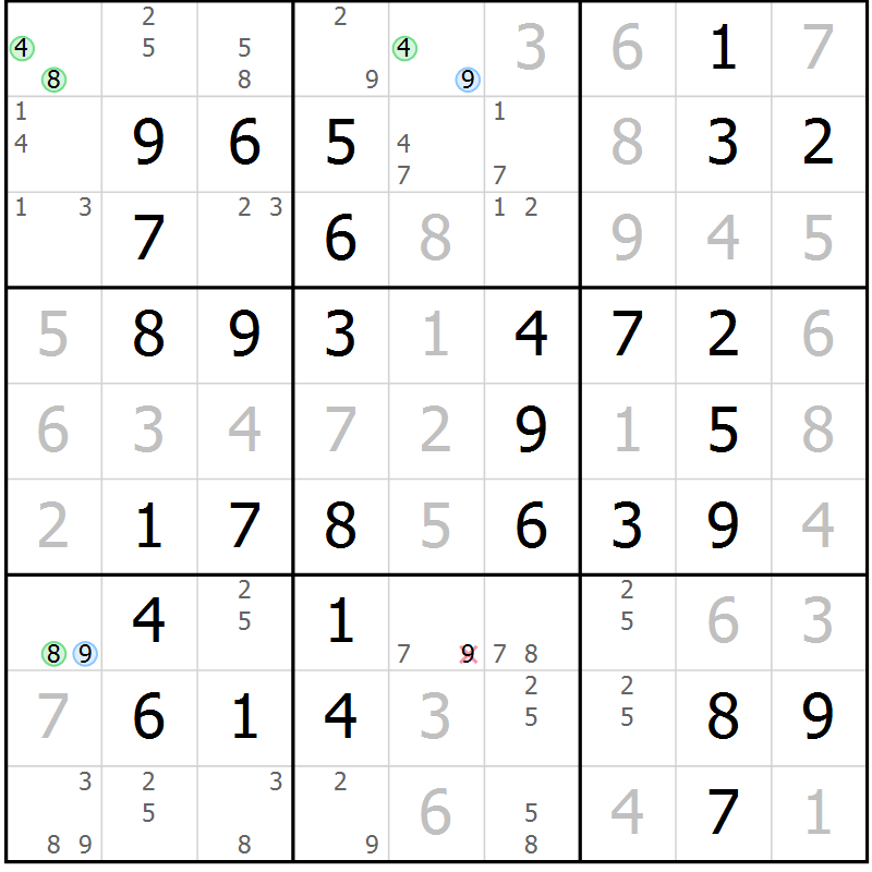 Position des candidats pour la solution de la Gr 49 page 52 du magazine de sudoku Virtuose n° 118