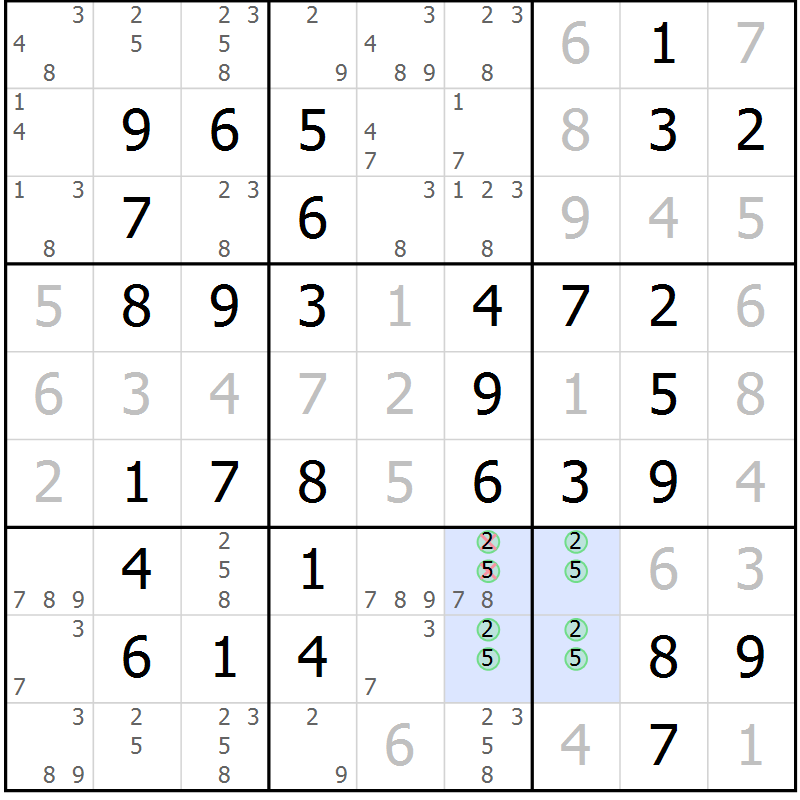 Position des candidats pour la solution de la Gr 49 page 52 du magazine de sudoku Virtuose n° 118