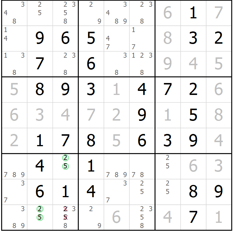 Position des candidats pour la solution de la Gr 49 page 52 du magazine de sudoku Virtuose n° 118