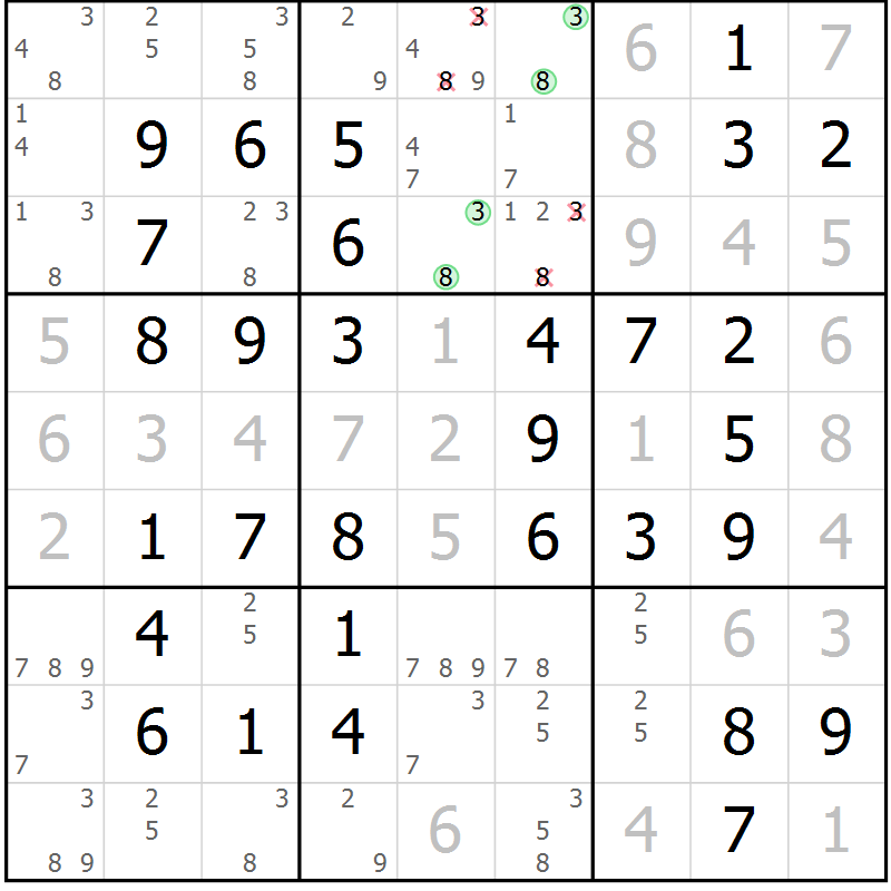 Position des candidats pour la solution de la Gr 49 page 52 du magazine de sudoku Virtuose n° 118