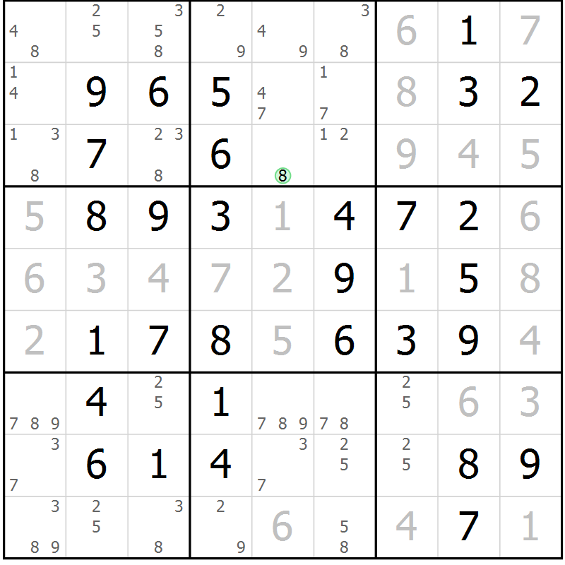 Position des candidats pour la solution de la Gr 49 page 52 du magazine de sudoku Virtuose n° 118