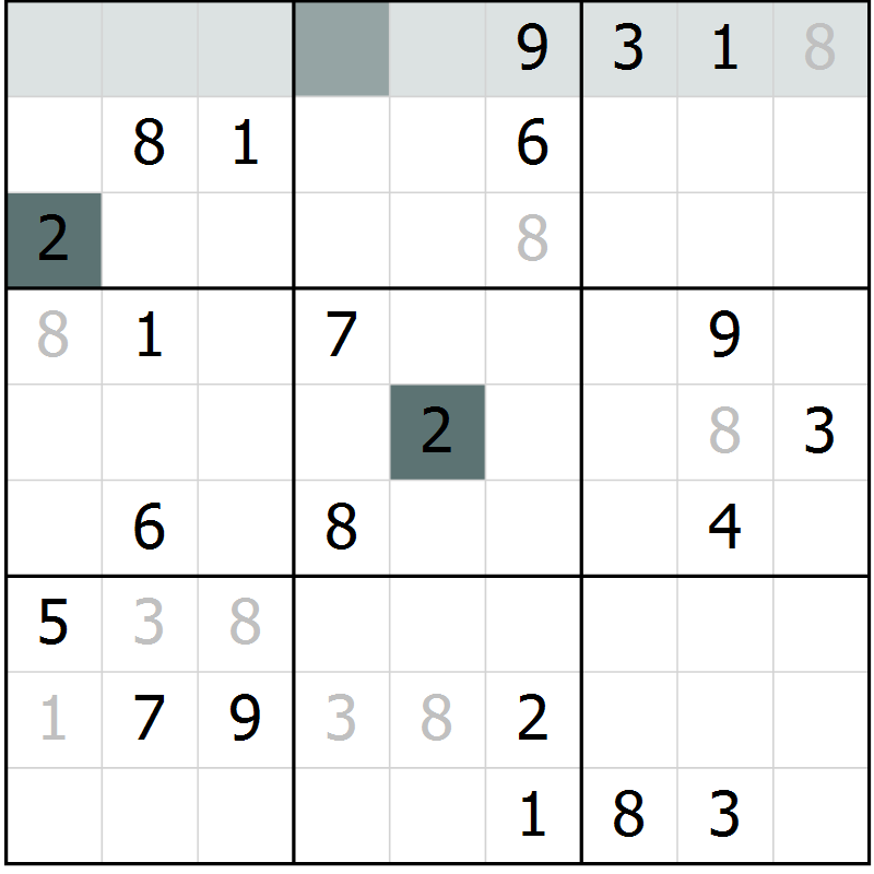 Position des candidats pour la solution de la Gr 5 page 8 du magazine de sudoku Virtuose n° 118