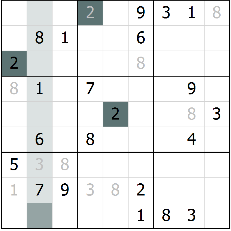 Position des candidats pour la solution de la Gr 5 page 8 du magazine de sudoku Virtuose n° 118