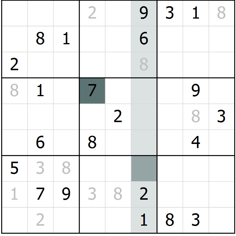 Position des candidats pour la solution de la Gr 5 page 8 du magazine de sudoku Virtuose n° 118