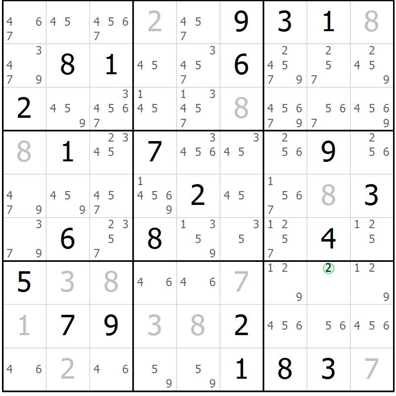 Position des candidats pour la solution de la Gr 5 page 8 du magazine de sudoku Virtuose n° 118