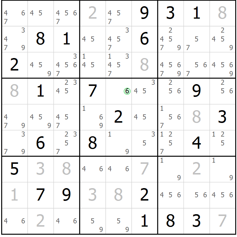 Position des candidats pour la solution de la Gr 5 page 8 du magazine de sudoku Virtuose n° 118