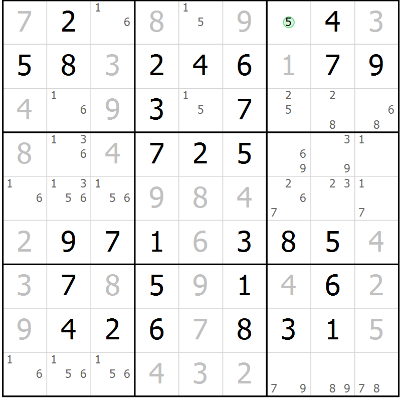 Position des candidats pour la solution de la Gr 50 page 53 du magazine de sudoku Virtuose n° 118