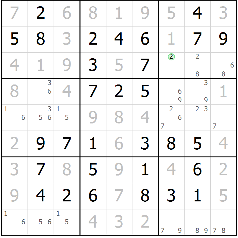 Position des candidats pour la solution de la Gr 50 page 53 du magazine de sudoku Virtuose n° 118