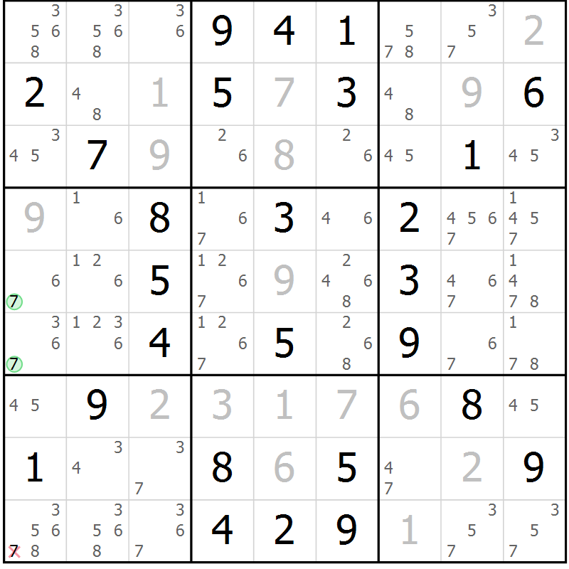 Position des candidats pour la solution de la Gr 51 page 54 du magazine de sudoku Virtuose n° 118
