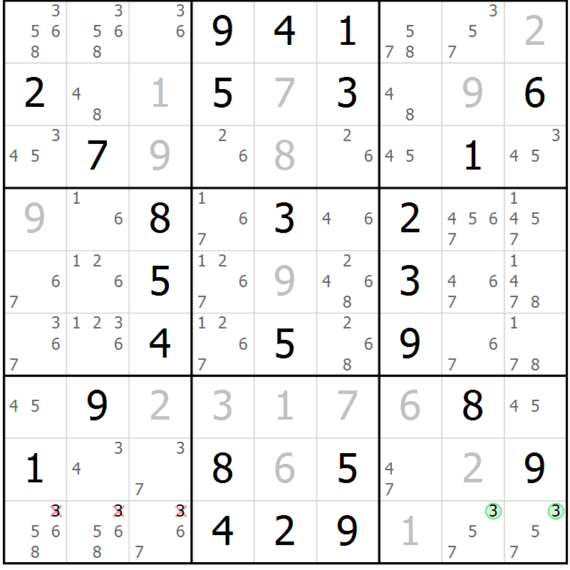 Position des candidats pour la solution de la Gr 51 page 54 du magazine de sudoku Virtuose n° 118