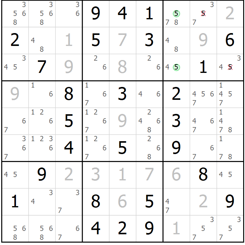Position des candidats pour la solution de la Gr 51 page 54 du magazine de sudoku Virtuose n° 118