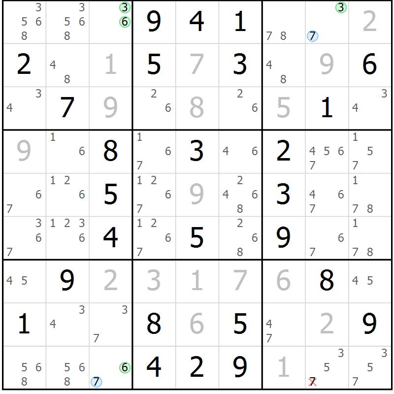 Position des candidats pour la solution de la Gr 51 page 54 du magazine de sudoku Virtuose n° 118