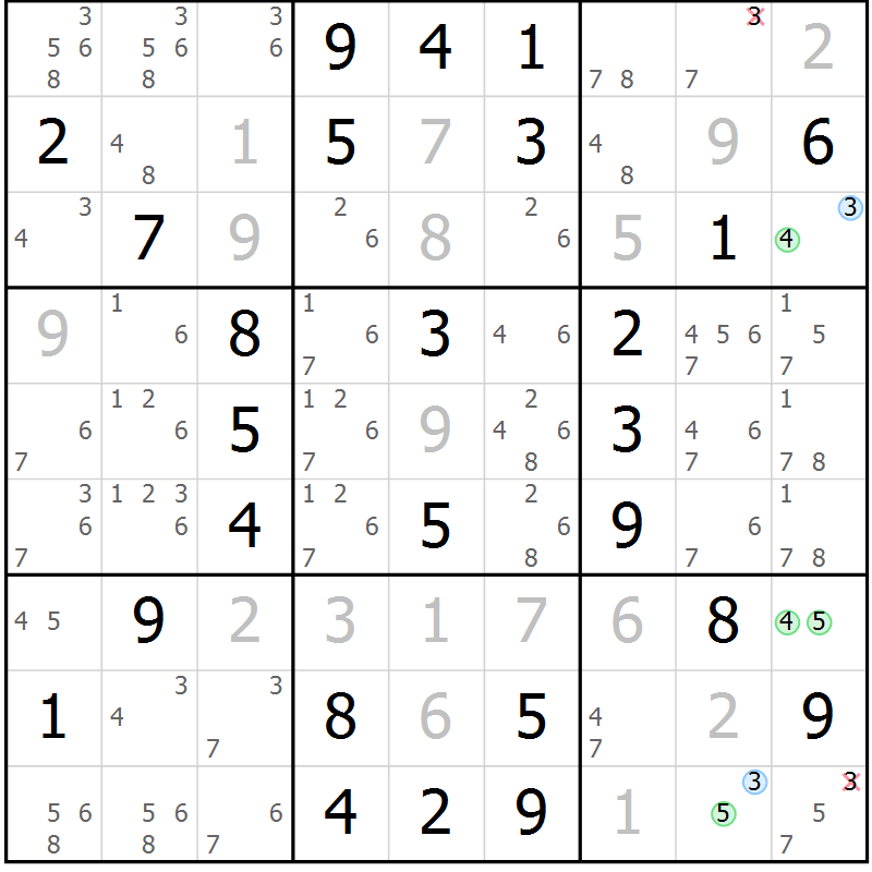 Position des candidats pour la solution de la Gr 51 page 54 du magazine de sudoku Virtuose n° 118