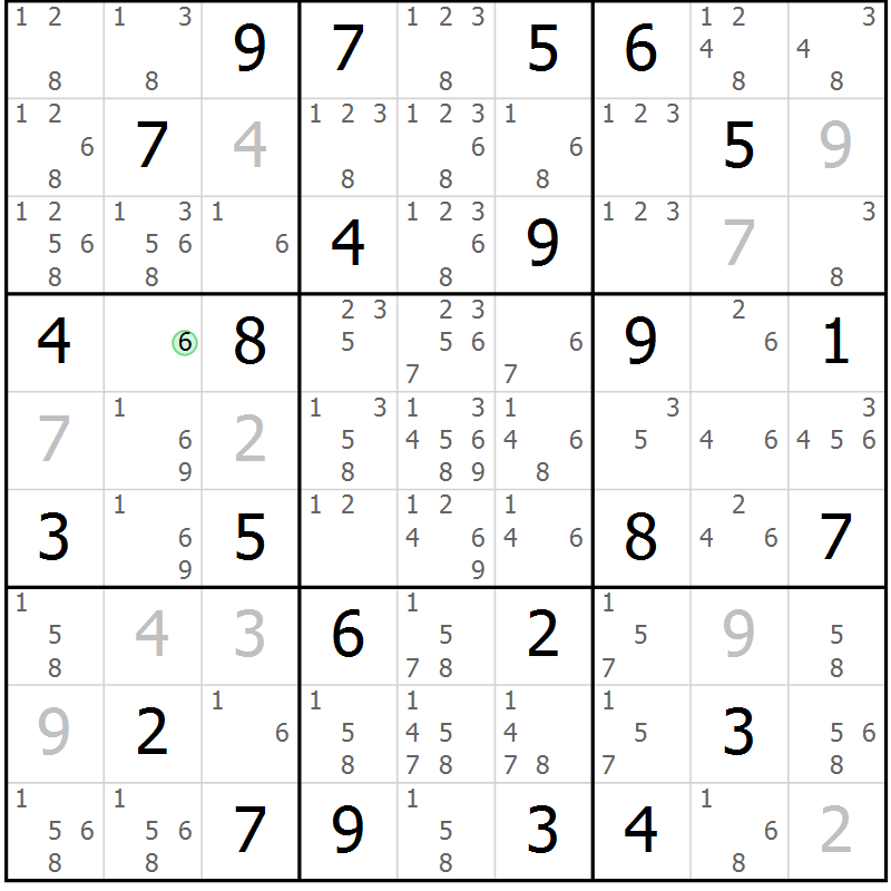 Position des candidats pour la solution de la Gr 52 page 55 du magazine de sudoku Virtuose n° 118