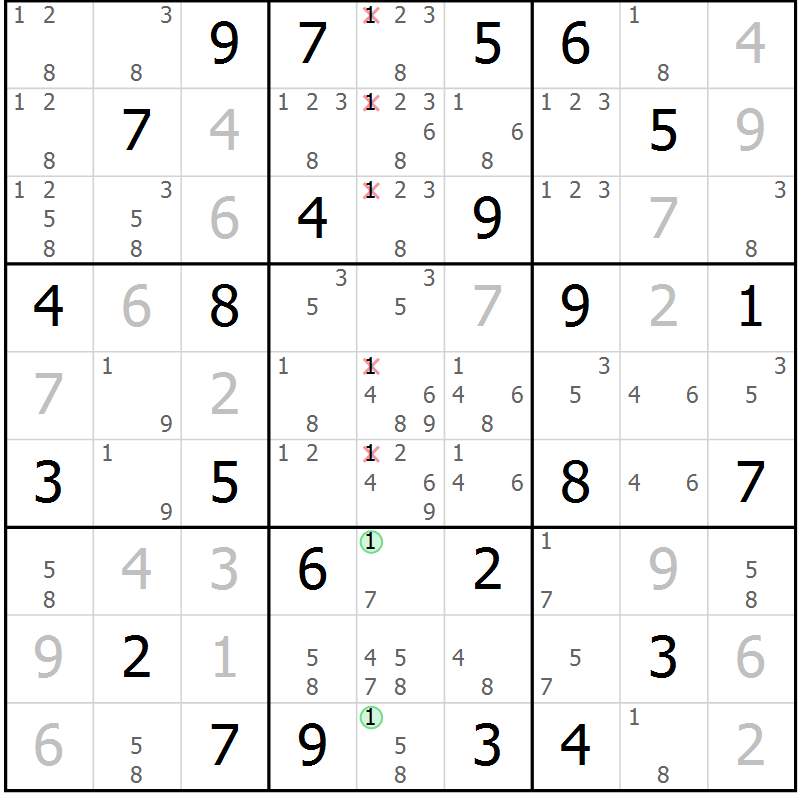 Position des candidats pour la solution de la Gr 52 page 55 du magazine de sudoku Virtuose n° 118
