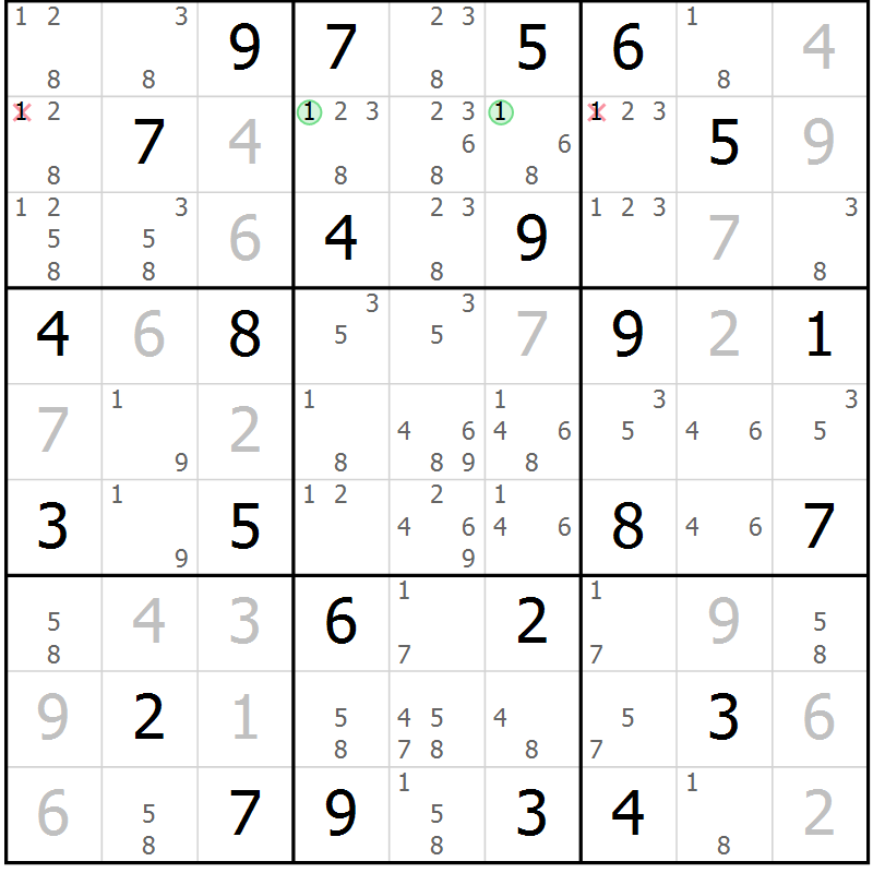 Position des candidats pour la solution de la Gr 52 page 55 du magazine de sudoku Virtuose n° 118