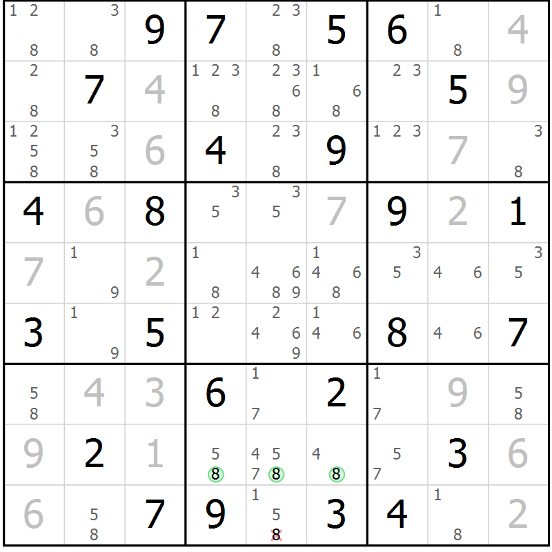 Position des candidats pour la solution de la Gr 52 page 55 du magazine de sudoku Virtuose n° 118