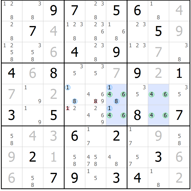 Position des candidats pour la solution de la Gr 52 page 55 du magazine de sudoku Virtuose n° 118