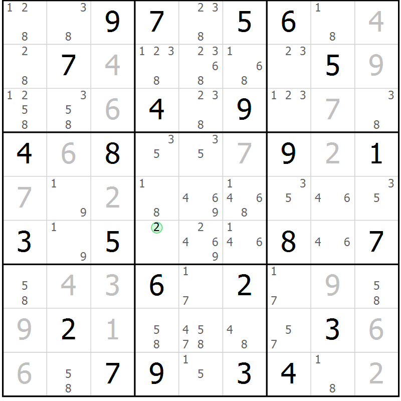 Position des candidats pour la solution de la Gr 52 page 55 du magazine de sudoku Virtuose n° 118