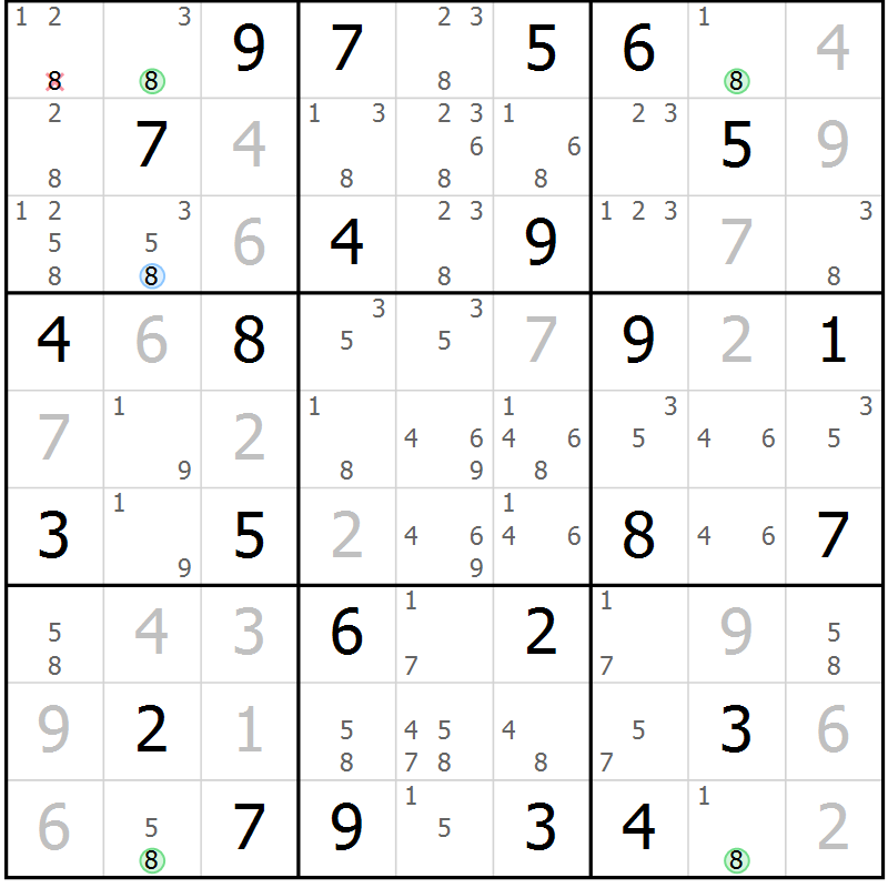 Position des candidats pour la solution de la Gr 52 page 55 du magazine de sudoku Virtuose n° 118