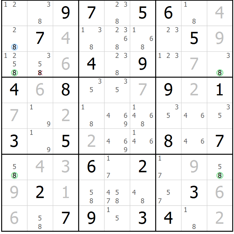 Position des candidats pour la solution de la Gr 52 page 55 du magazine de sudoku Virtuose n° 118