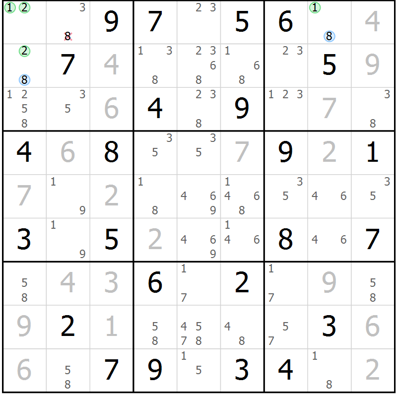 Position des candidats pour la solution de la Gr 52 page 55 du magazine de sudoku Virtuose n° 118