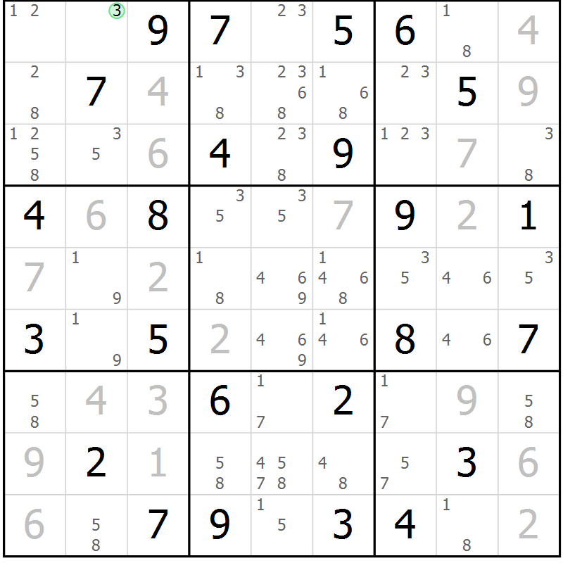 Position des candidats pour la solution de la Gr 52 page 55 du magazine de sudoku Virtuose n° 118