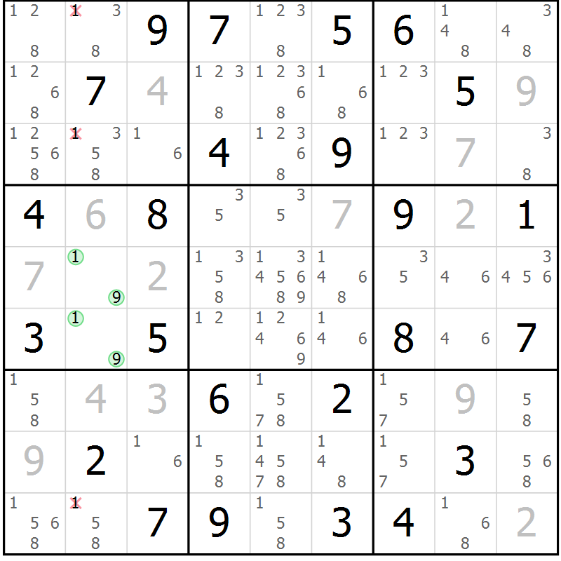 Position des candidats pour la solution de la Gr 52 page 55 du magazine de sudoku Virtuose n° 118